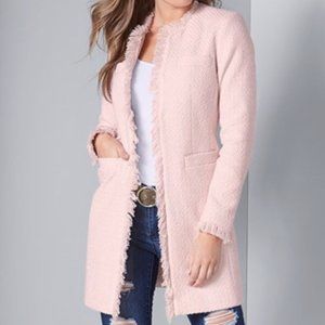 Venus Pink Long Coat Fringe Detail